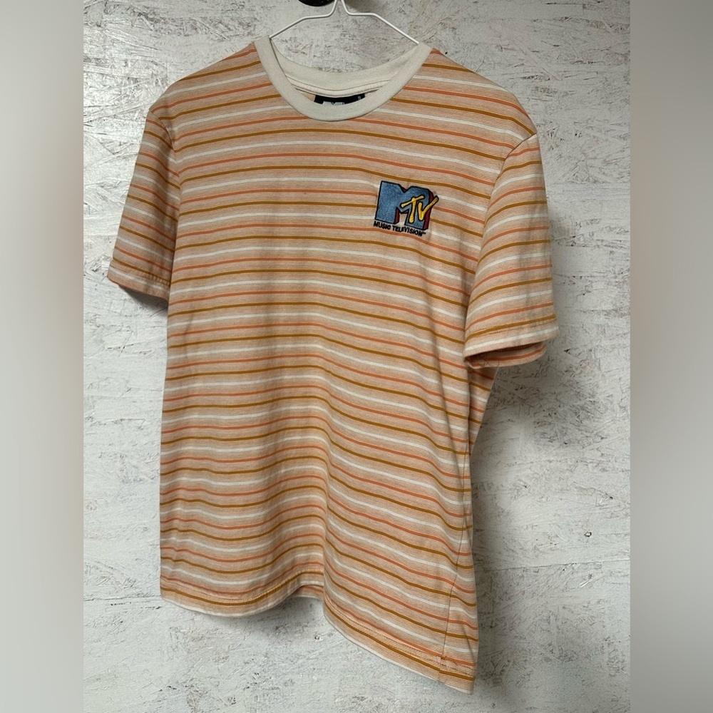 MTV Retro Orange and Cream Striped Tee